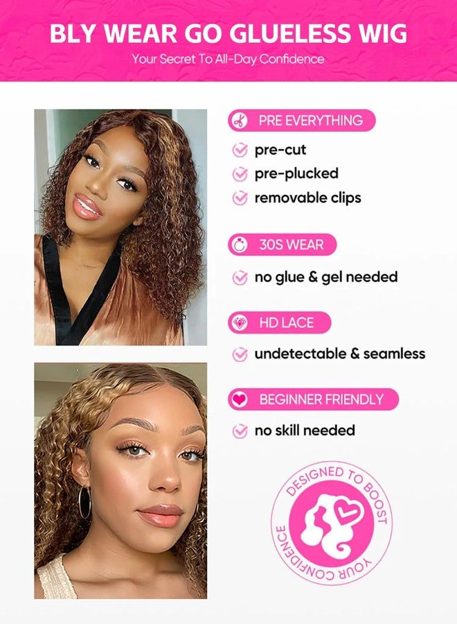 بلاي باروكة شعر طبيعي BLY ذات تموجات مائية بوب، 7x5، جزء C، دانتيل شفاف، جاهزة للارتداء، بدون غراء، قص مسبق، عقد مبيضة مسبقًا، كثافة 180%، باروكة أومبري قصيرة للنساء، 10 بوصات - Image 4